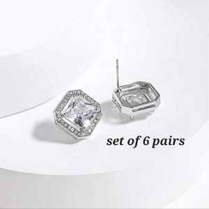 BRIDESMAID EARRING SET OF 6  PAIRSCUBIC ZIRCONIA STUD EARRINGS